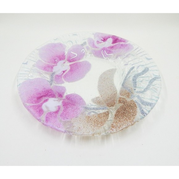Sydenstricker Fused Art Glass Pink Orchid Small Plate 7" - Picture 2 of 9